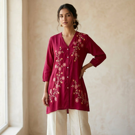 Red Floral Short Kurti