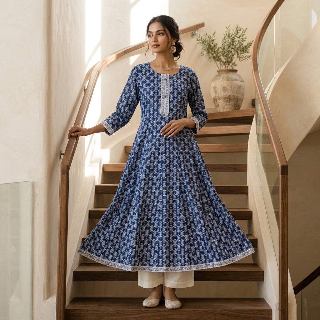 Blue Anarkali Kurti