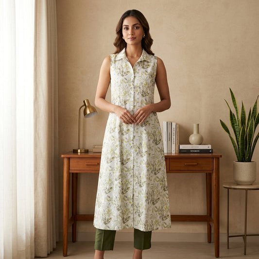 Olive Floral Shirt Dress