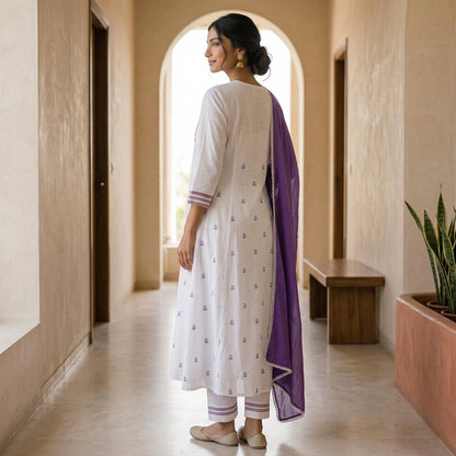 White Floral Kurta Set with Dupatta