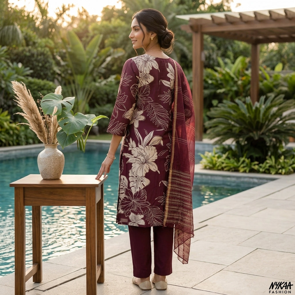 Wine Colour Kurta Set