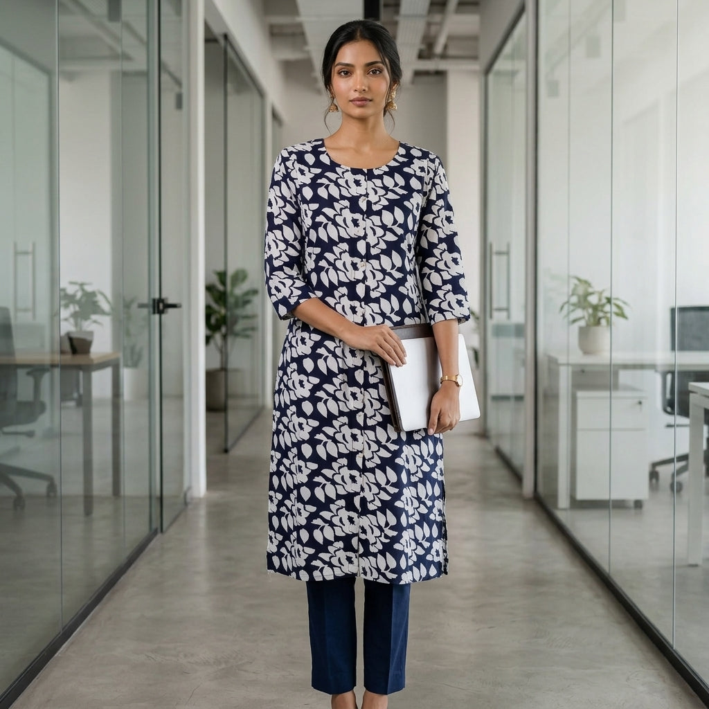 Navy Blue Long Kurti