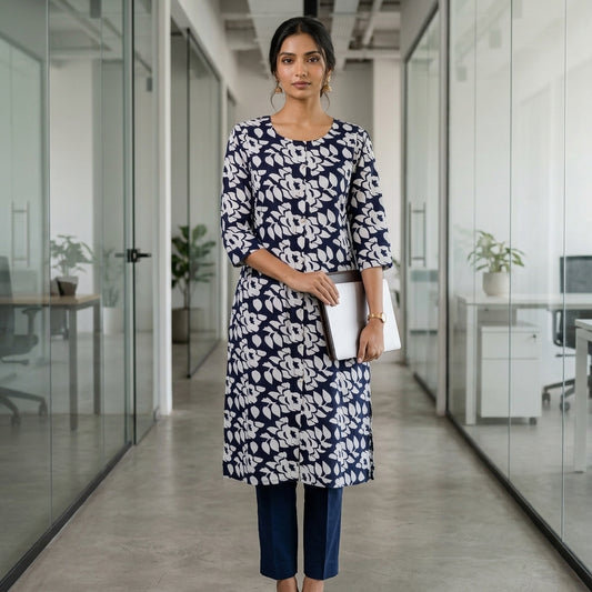 Navy Blue Long Kurti