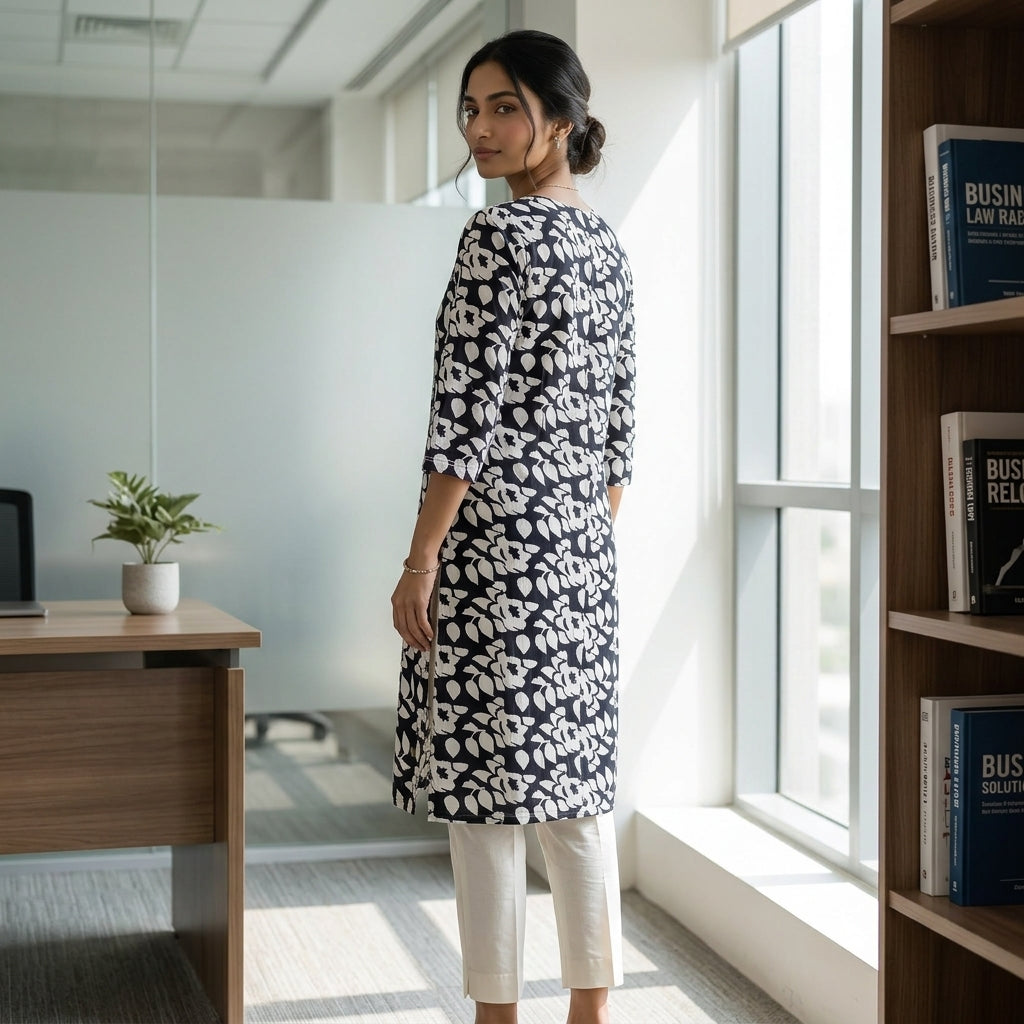 Navy Blue Long Kurti