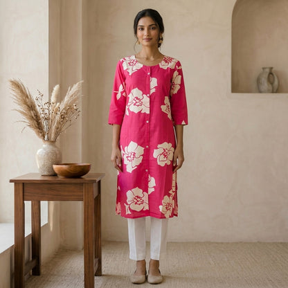 Pink Floral Long Kurti