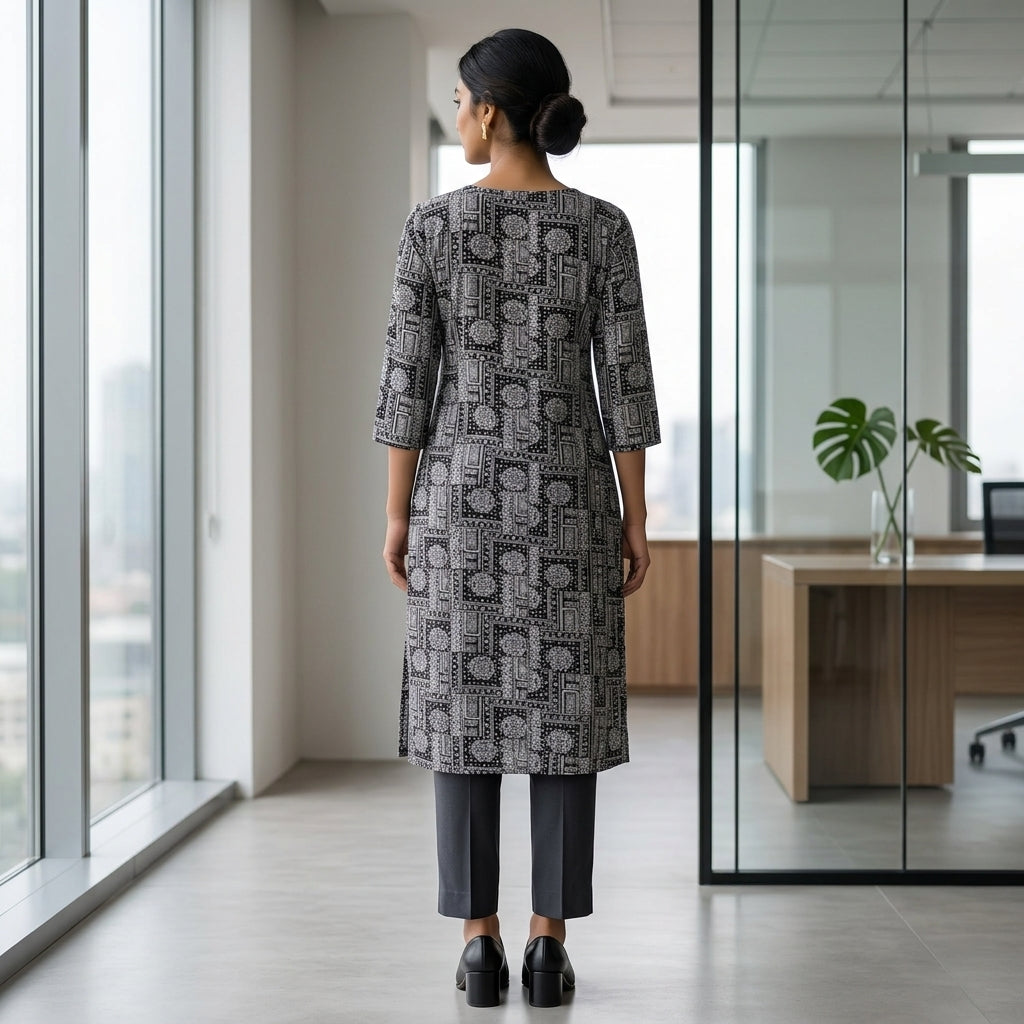 Black Printed Long Kurti
