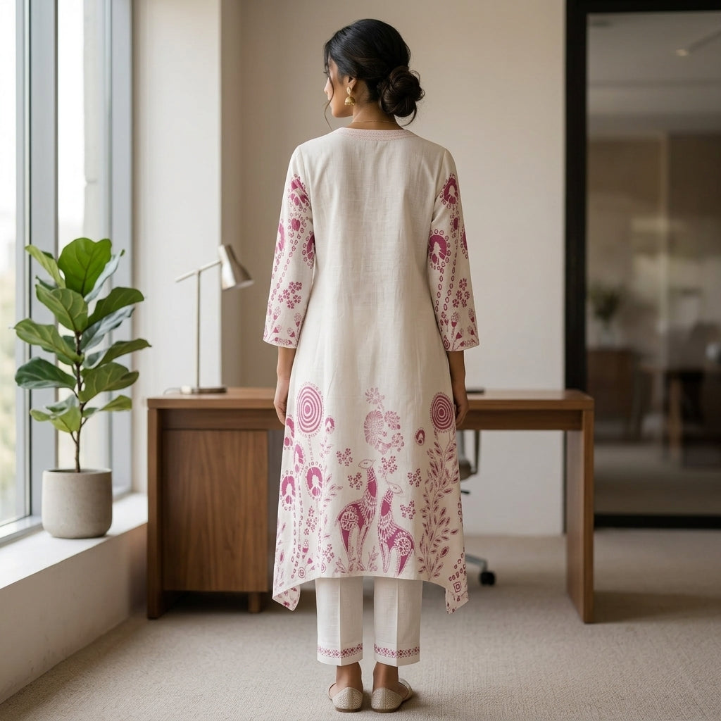 Printed White Khadi Co-ordset