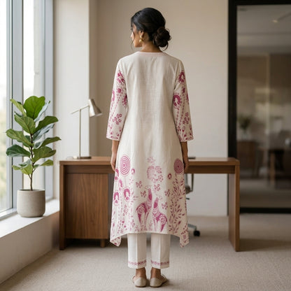 Printed White Khadi Co-ordset
