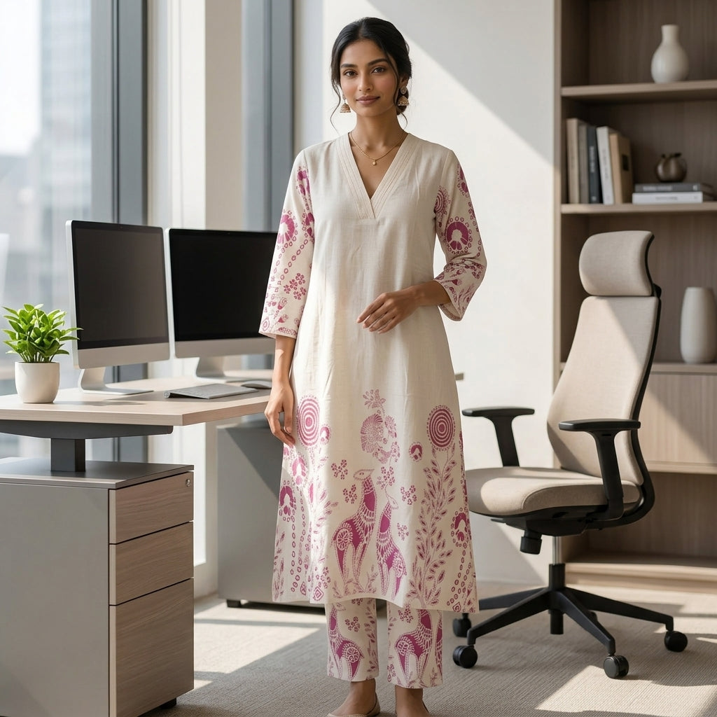 Printed White Khadi Co-ordset