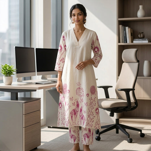 Printed White Khadi Co-ordset