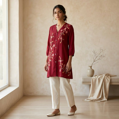 Red Floral Short Kurti