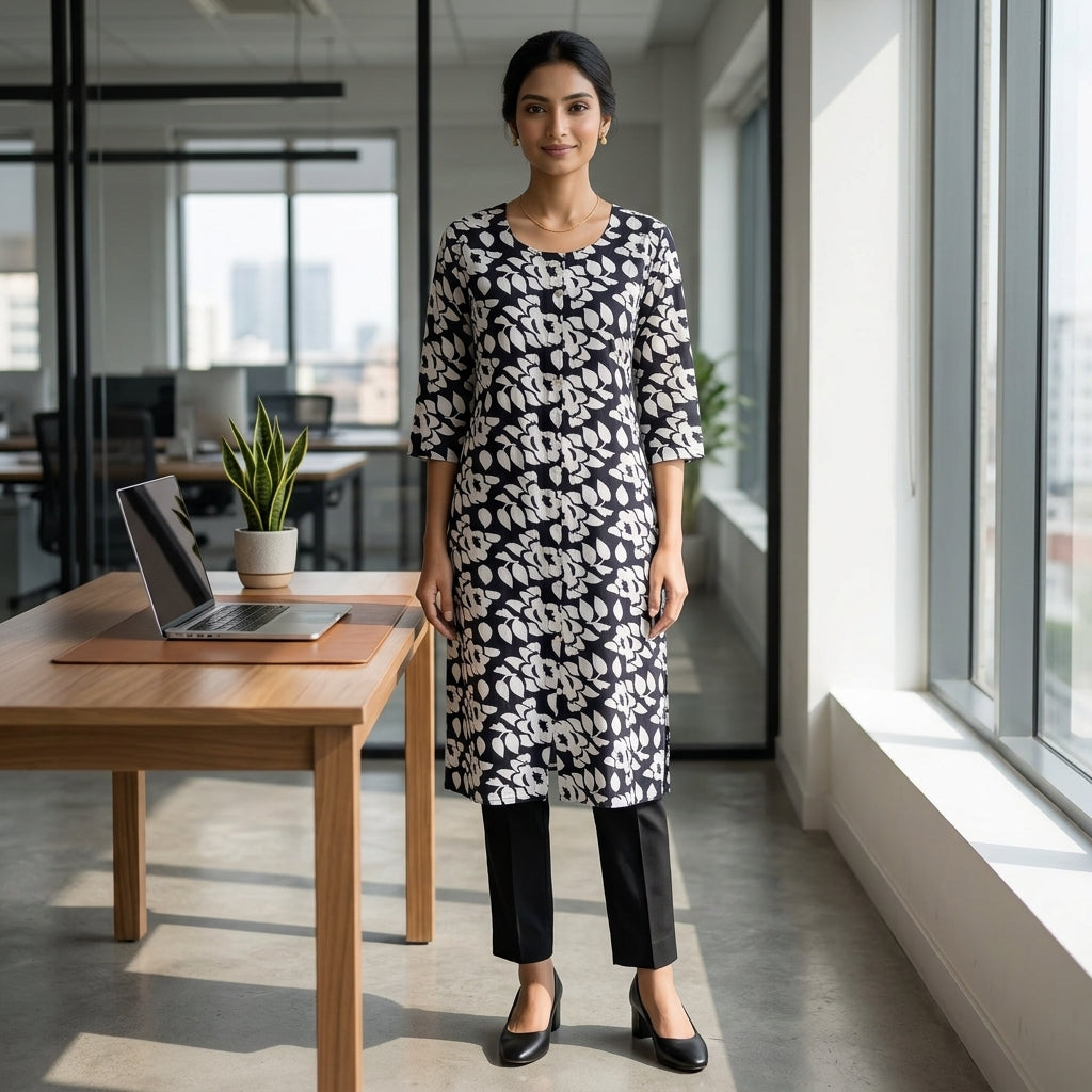 Navy Blue Long Kurti