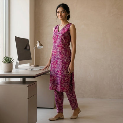 Wine Colour V-Neck Coordset