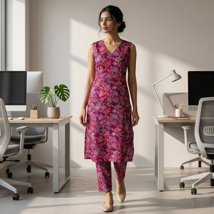 Wine Colour V-Neck Coordset