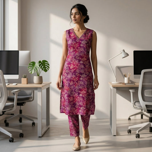 Wine Colour V-Neck Coordset