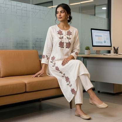 Lotus Print Khadi Co-ordset