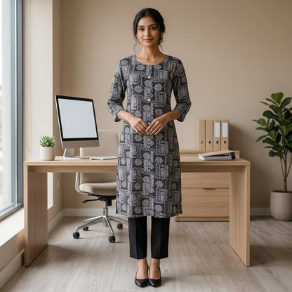 Black Printed Long Kurti