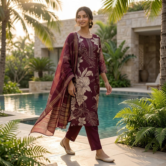 Wine Colour Kurta Set