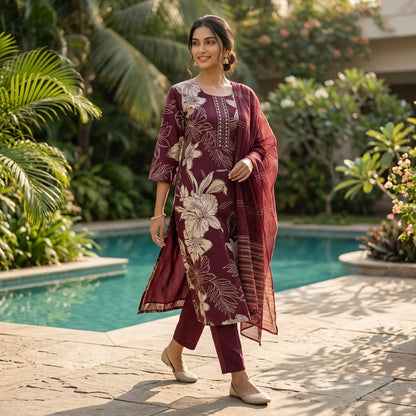 Wine Colour Kurta Set