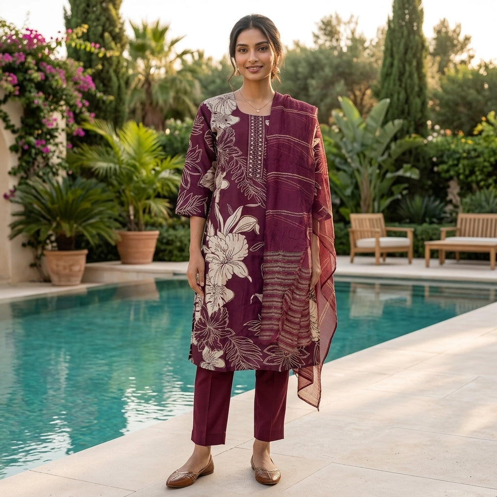 Wine Colour Kurta Set
