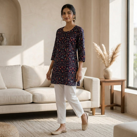 Black Floral Short Kurti