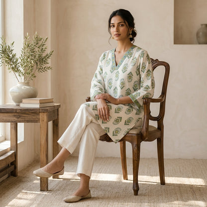 Green Floral Printed Short Kurti