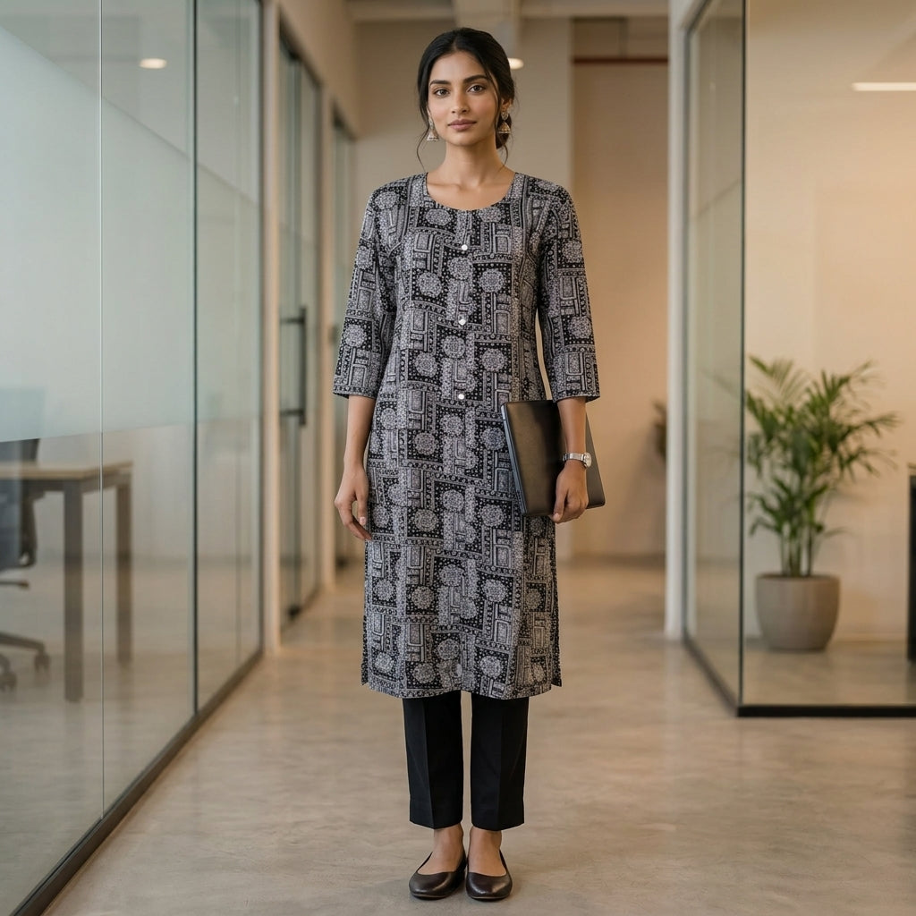 Black Printed Long Kurti